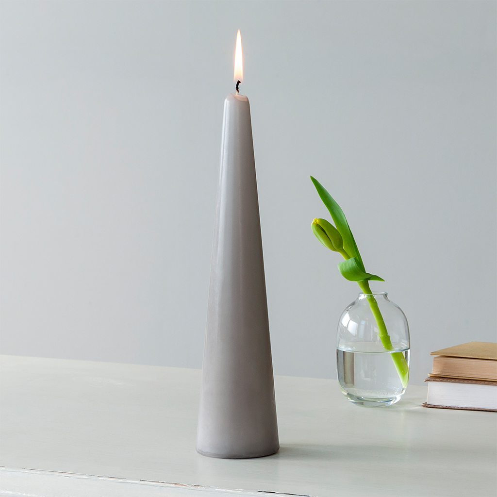 tall cone candle - light grey