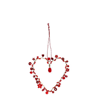 handmade beaded heart decoration (7x7cm) - red