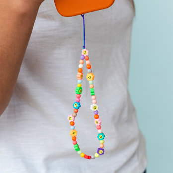beaded phone strap - flower power