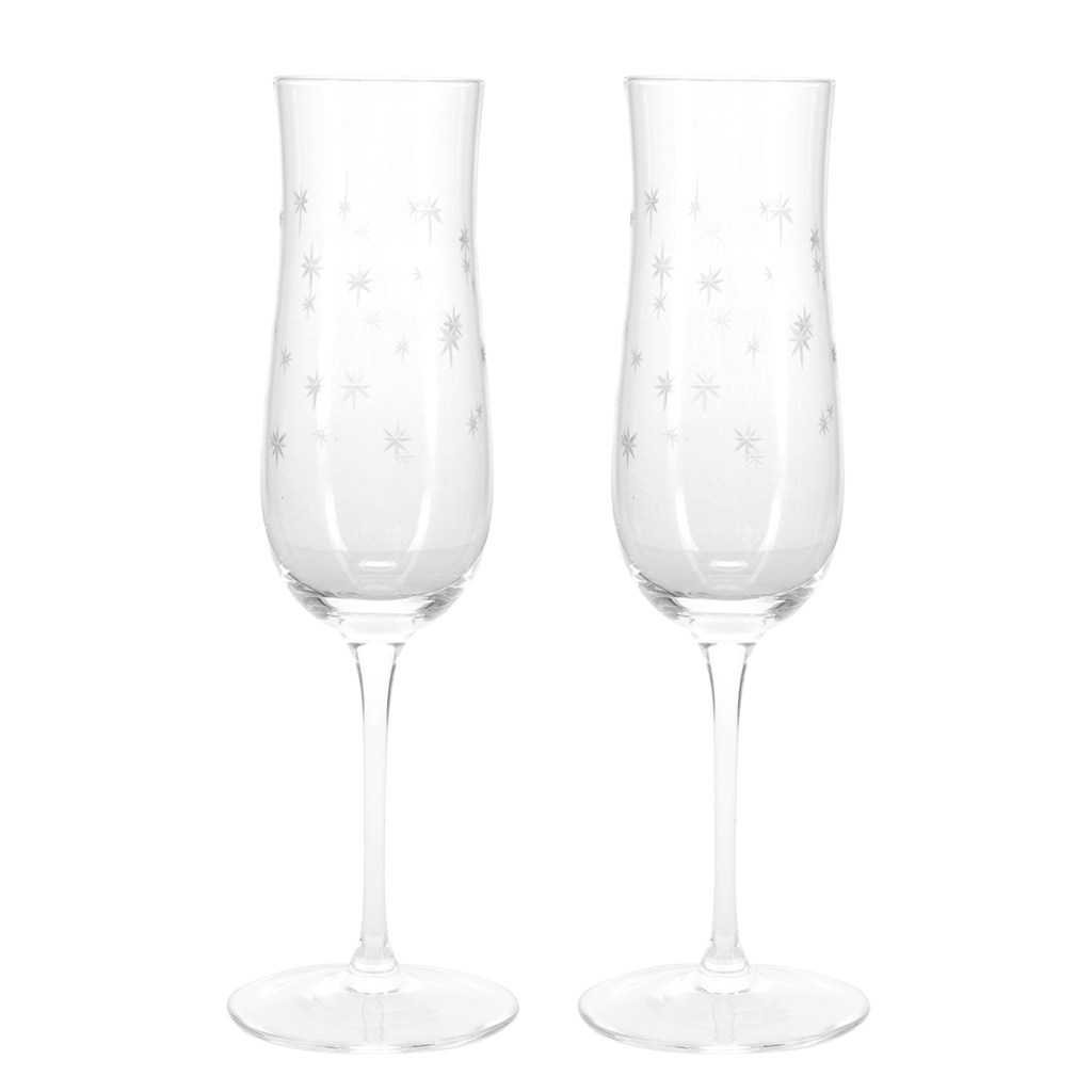 etched star champagne glasses 200ml (set of 2) - clear