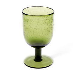 stemmed hand blown bubble glass 350ml - olive green
