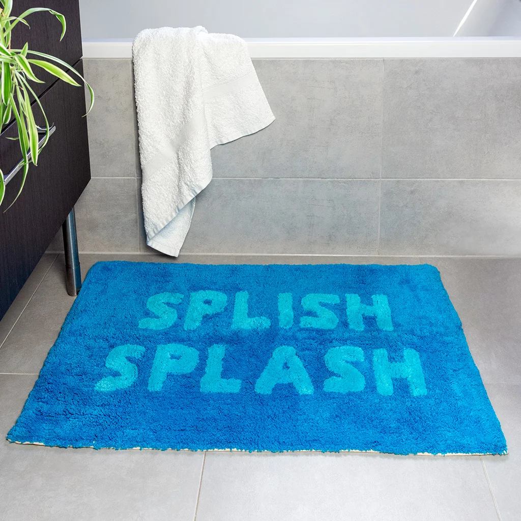 alfombrilla de nudos de baño en algodón - 'splish splash' azul
