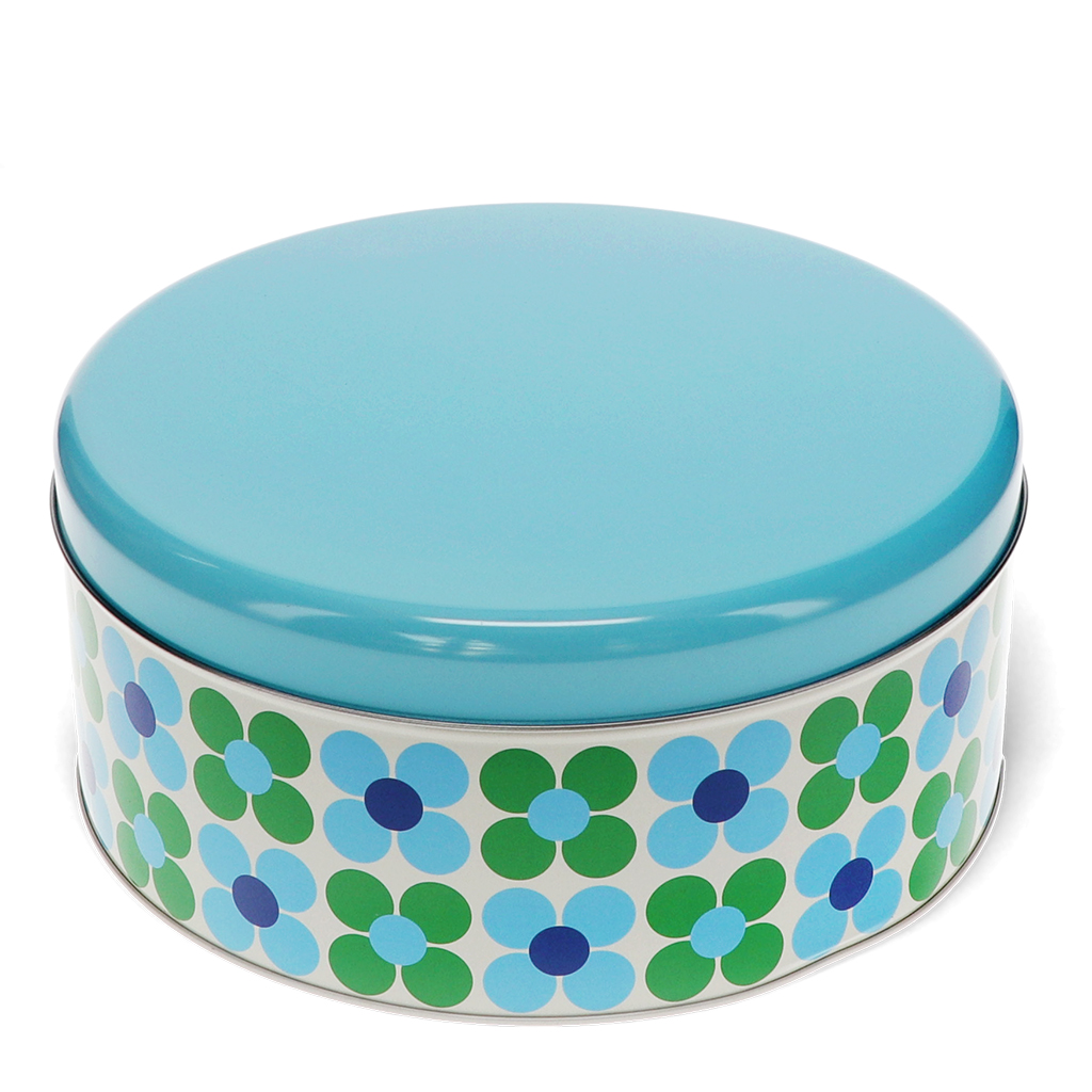 cake storage tin - blue and green daisy