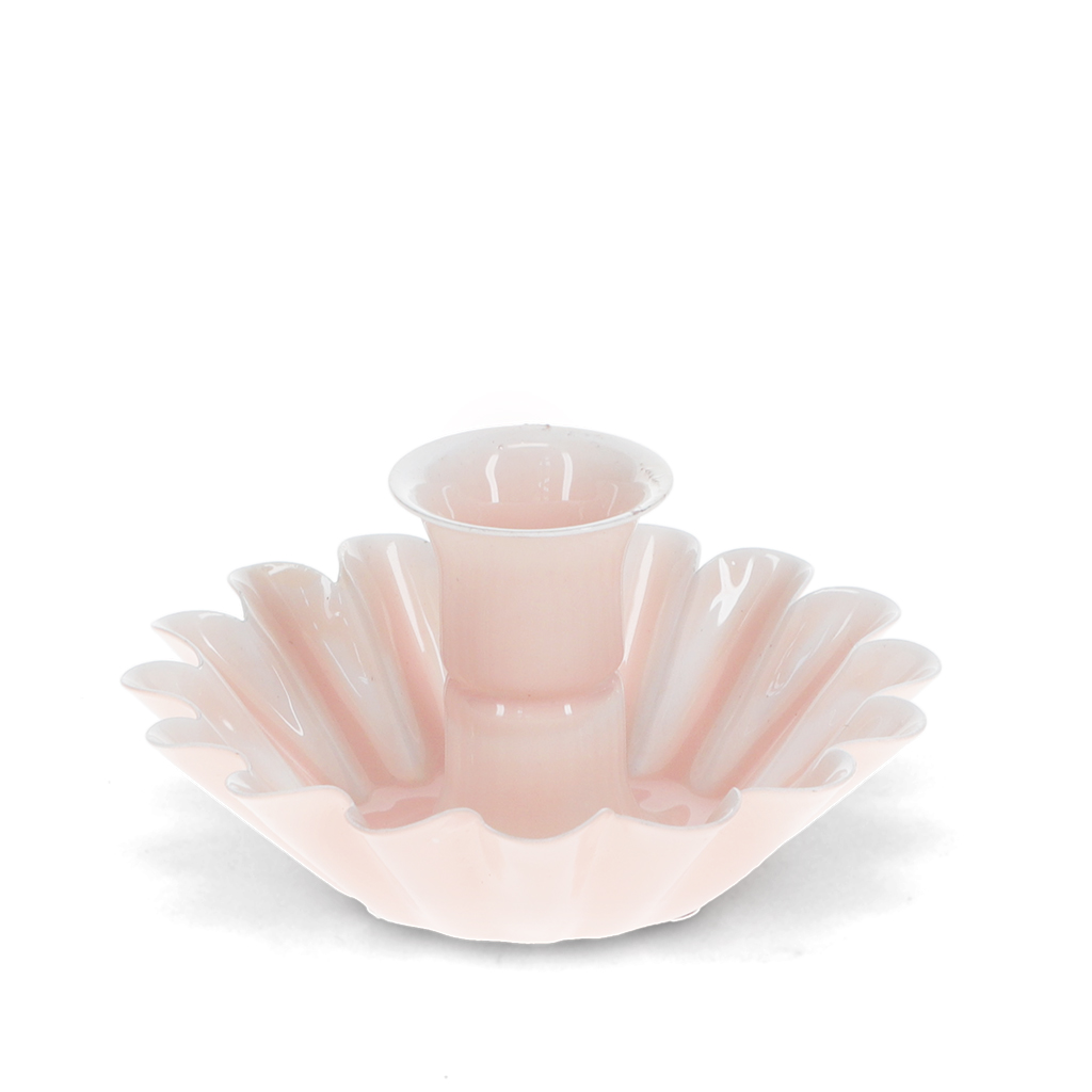 enamel cupped flower candle holder - soft pink
