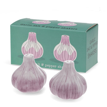 ceramic salt and pepper shakers - garlic