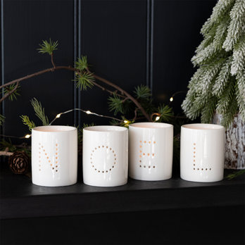 glossy ceramic tealight holders (set of 4) - noel