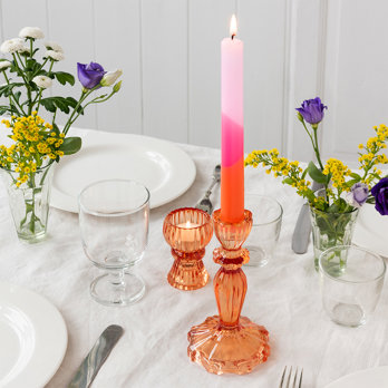 tall glass candle holder - orange