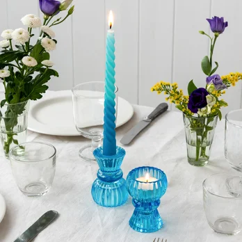 double ended glass candle holder - blue double ended glass candle holder - blue