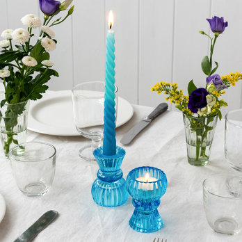 double ended glass candle holder - blue