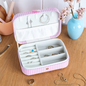 jewellery box - pink gingham cherry