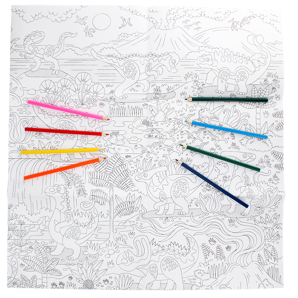 large colouring poster with pencils - baby dinos