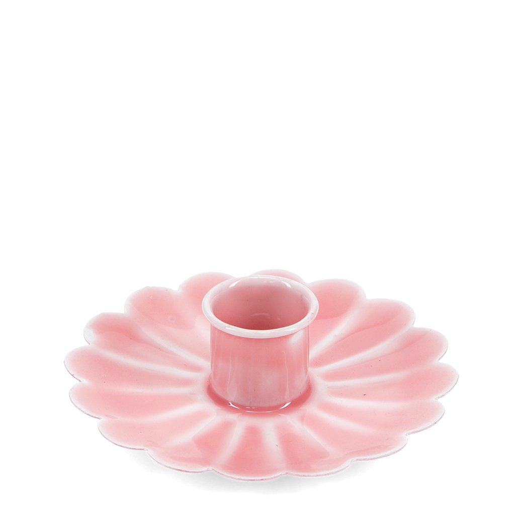 enamel flat flower candle holder - pink