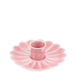 bougeoir fleur plat en émail - rose foncé