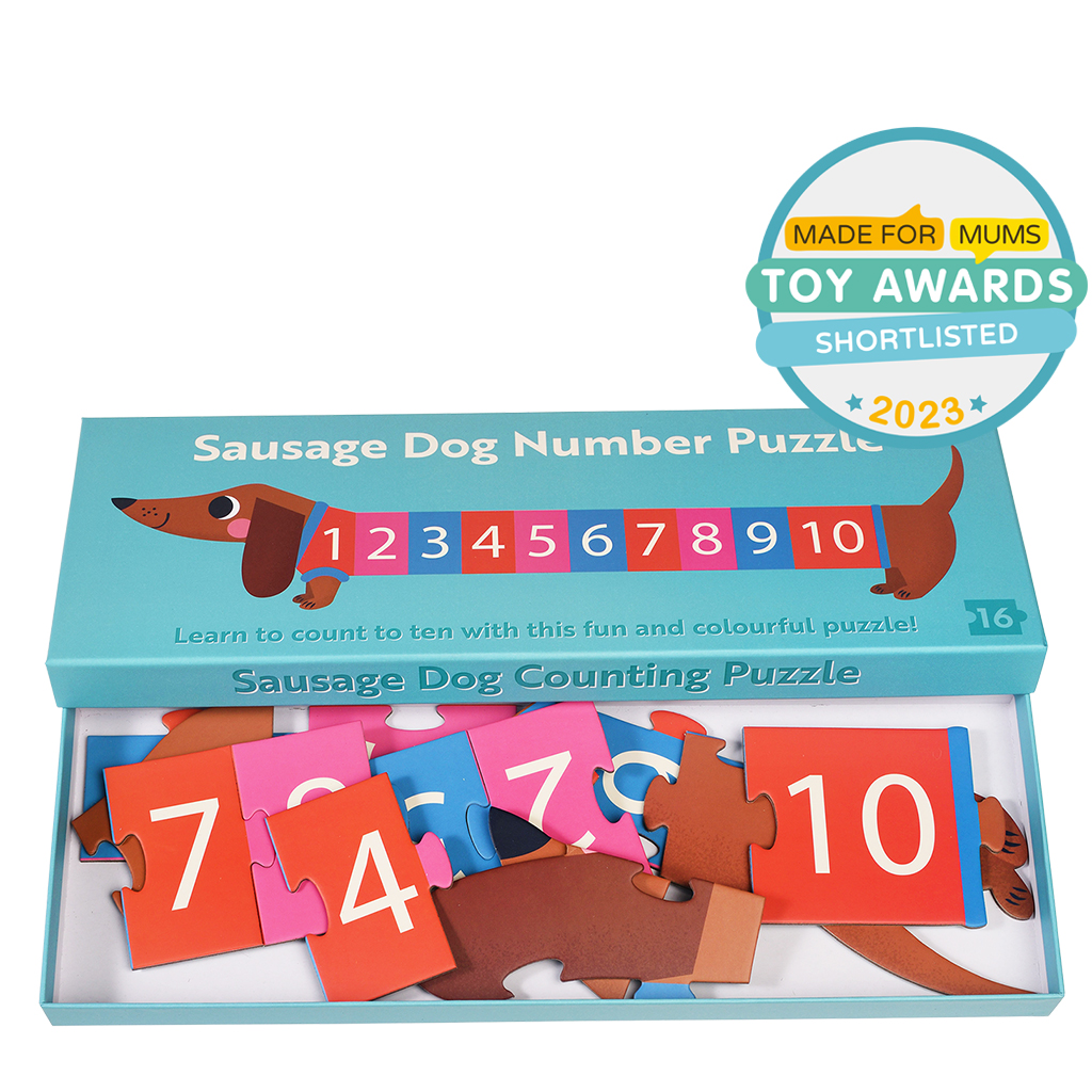 number floor puzzle (16 pieces) - sausage dog