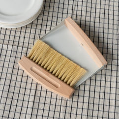 wooden table brush and pan set - soft grey