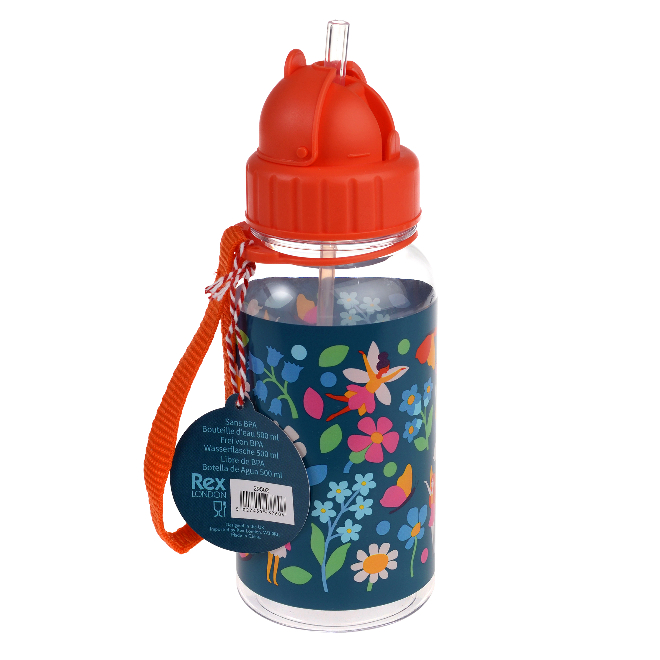 children's water bottle with straw 500ml - fairies in the garden