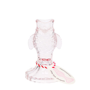 glass candlestick (12cm) - pale pink fish