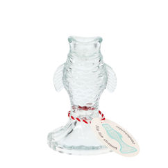 glass candlestick (12cm) - pale blue fish