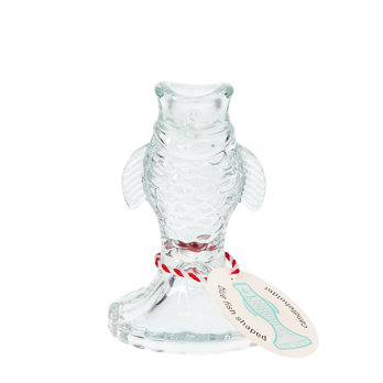 glass candlestick (12cm) - pale blue fish