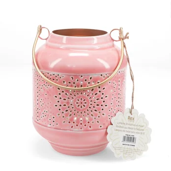 enamel tealight lantern - pink enamel tealight lantern - pink
