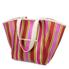 tote bag tissé recyclé avec anses en toile - jaune, rose, rouge