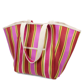 tote bag tissé recyclé avec anses en toile - jaune, rose, rouge