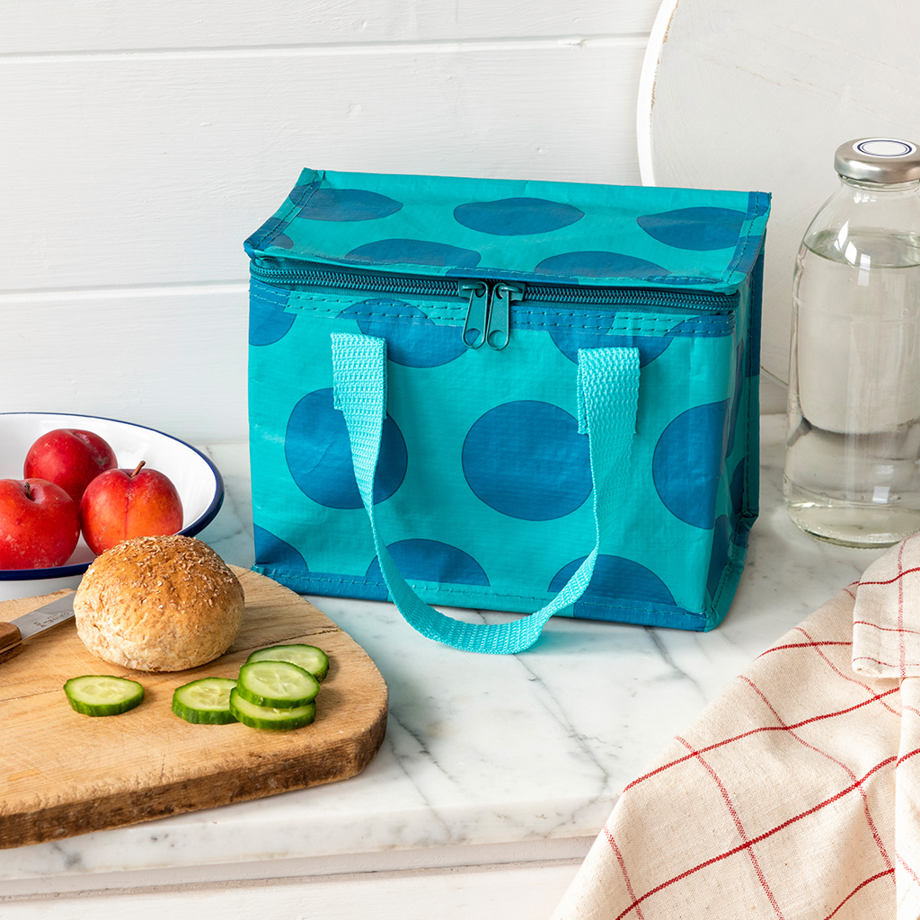 insulated lunch bag - blue on turquoise spotlight