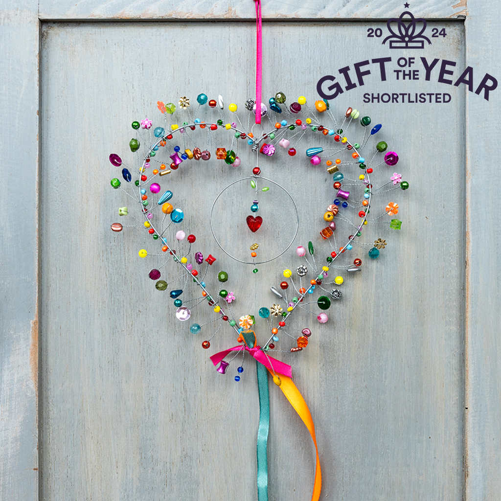 déco coeur multi perles (17 x 17 cm) - multicolore