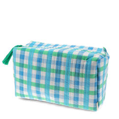 trousse de toilette matelassée - blue gingham