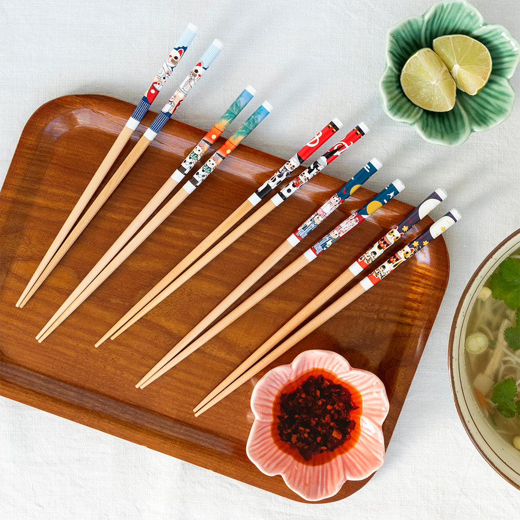 wooden chopsticks (pack of 5 pairs) - beckoning cats