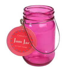 pinkfarbener teelichthalter marmeladenglas