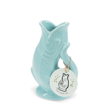 ceramic fish vase - aqua blue