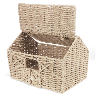 korb aus geflochtenem papier in form eines hauses