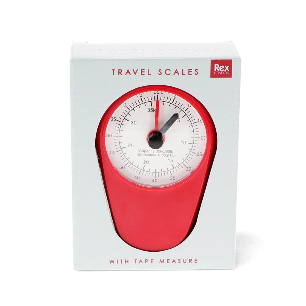 travel scales with tape measure - red