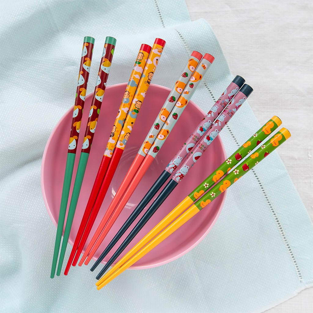 children's bamboo chopsticks (pack of 5 pairs) - super cute animals
