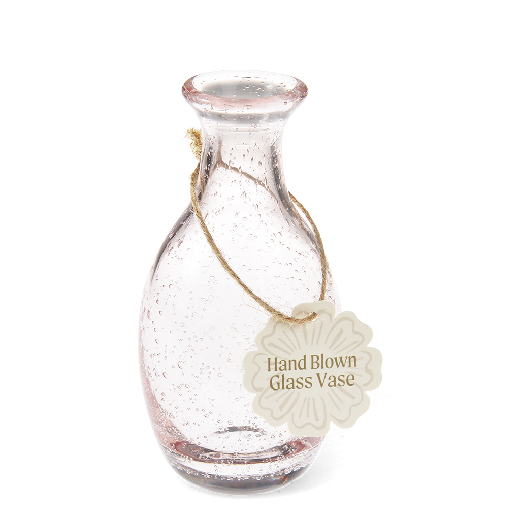 hand blown bubble glass vase (14cm) - rose pink