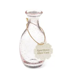 mundgeblasene kugelförmige vase aus glas - pink