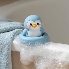 jouet de bain en silicone - pingouin bleu