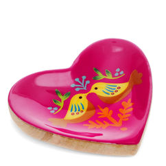 wooden heart-shaped trinket dish - birds