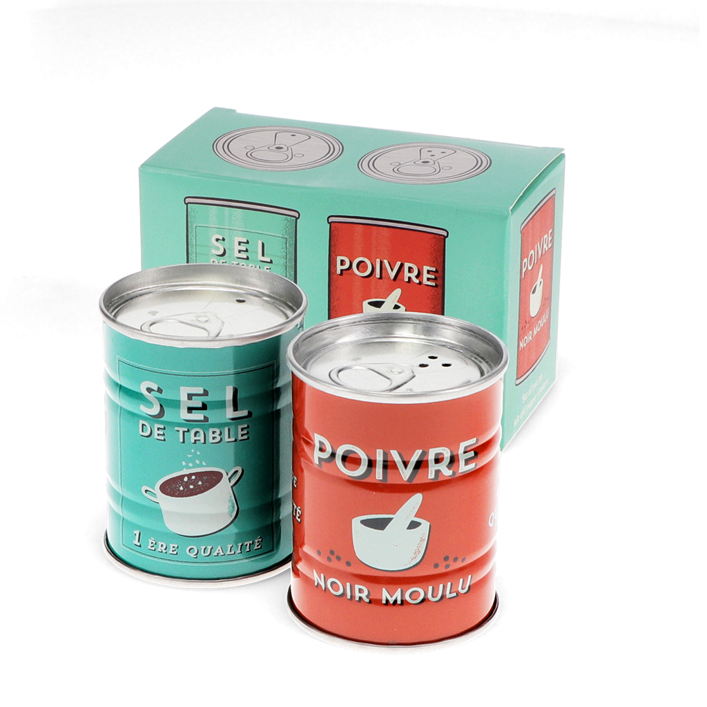 tin salt and pepper shakers - sel and poivre 