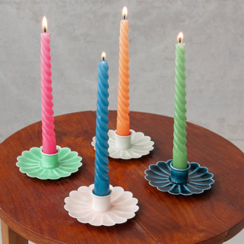 enamel flat flower candle holder - green