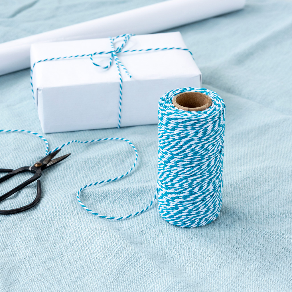 roll of twine (100m) - aquamarine and white