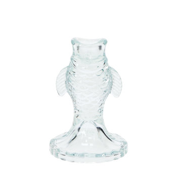 glass candlestick (12cm) - pale blue fish