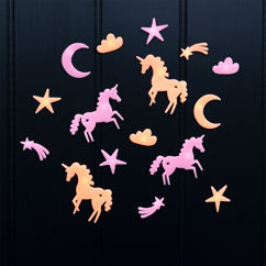 glow in the dark stick-on shapes (box of 24) - unicorns