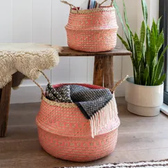 large seagrass basket - coral large seagrass basket - coral