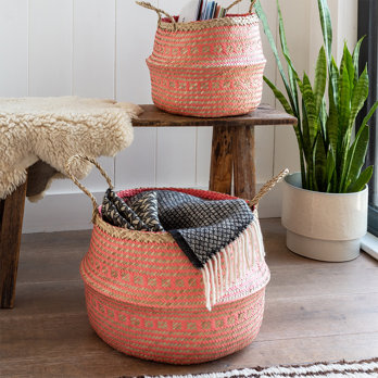 large seagrass basket - coral