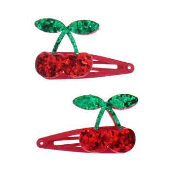 glitter hair clips - cherry