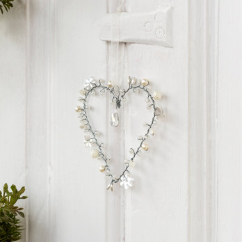 handmade beaded heart decoration (7x8cm) - white
