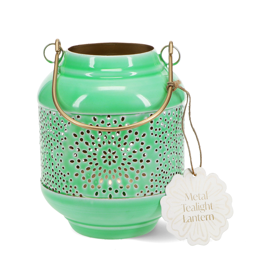 bougeoir lanterne en émail - vert