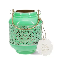 enamel tealight lantern - green enamel tealight lantern - green